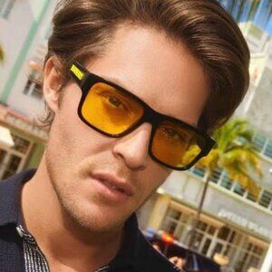 Burberry BE4358 300185 Sunglasses Black Square Frame, Yellow Lenses